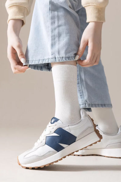 Women's Crew Socks Long Staple Cotton 5 Pairs Color Blocking