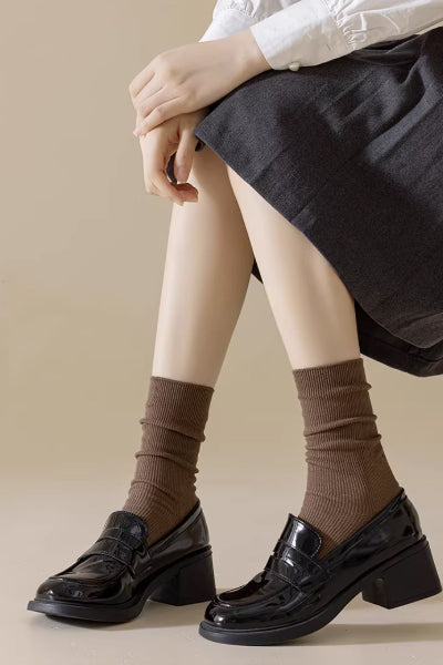 Women's Crew Socks Long Staple Cotton 5 Pairs Solid Color