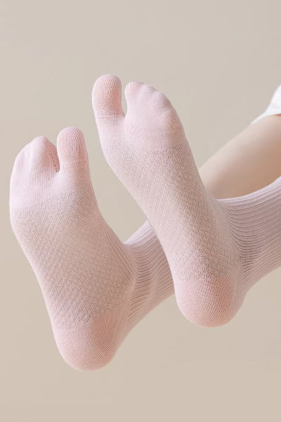 Women's Crew Socks Long Staple Cotton Split Toe Tabi 4 Pairs Solid Color