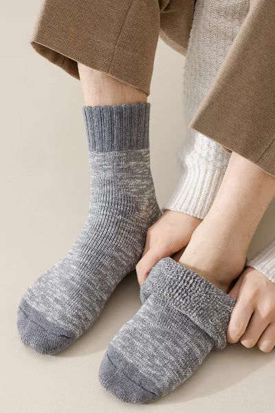 Men's Crew Socks Long Staple Cotton Thick Terry 3 Pairs Retro Marled