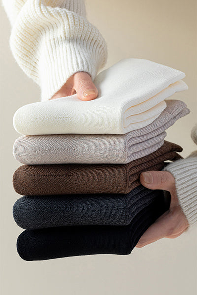 Women's Crew Socks Long Staple Cotton Winter Extra Thick Terry Lined 3 Pairs Thermal Solid Color