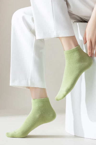 Women's Ankle Socks Long Staple Cotton 5 Pairs Solid Color