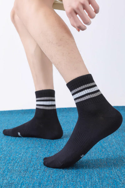 Men's Crew Sports Fitness Socks Long Staple Cotton Striped