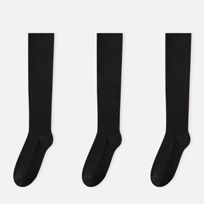 Women's Calf Socks Long Staple Cotton 3 Pairs Solid Color