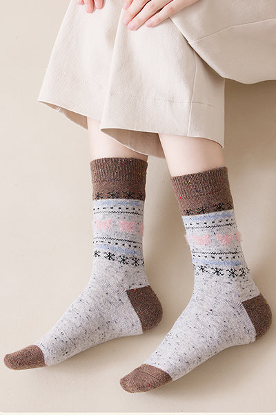 Women's Crew Socks Winter Wool 4 Pairs Patterned Knit Thermal