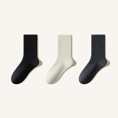 Women's Crew Socks Long Staple Cotton Winter Extra Thick Terry Lined 3 Pairs Thermal Solid Color