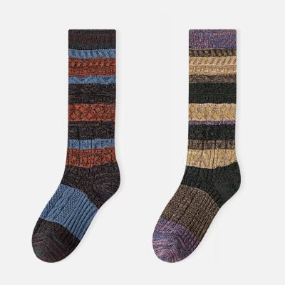 Women's Calf Socks Long Staple Cotton 2 Pairs Chunky Knit Retro