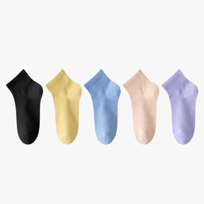 Women's Ankle Socks Long Staple Cotton 5 Pairs Solid Color