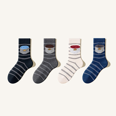 Women's Striped Cotton Crew Socks with Wallet Detail - 4 Pack