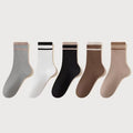 Women's Crew Socks Long Staple Cotton 5 Pairs Lace Solid Color