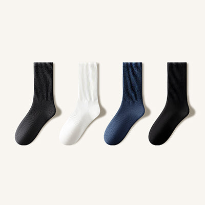 Men's Crew Socks Long Staple Cotton Winter Extra Thick Terry Lined 4 Pairs Thermal Solid Color