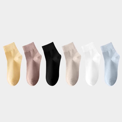 Women's Crew Socks Long Staple Cotton 6 Pairs Solid Color