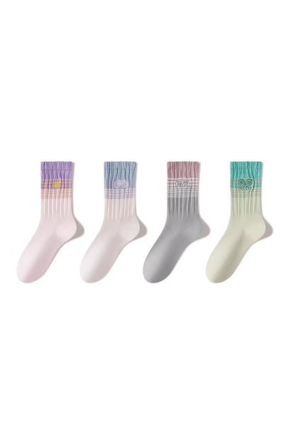 Women's Mid-Calf Sports Yoga Socks Long Staple Cotton Color Block Embroidery