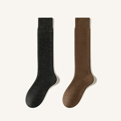 Men's Extra Thick Wool Fleece Lined Calf Socks - Thermal Solid Color Winter Socks 2 Pack