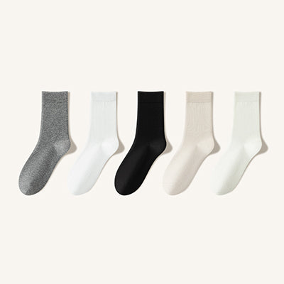 Women's 100% Cotton Crew Socks - Soft Breathable Solid Color 5 Pack