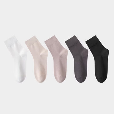 Women's Crew Socks Cotton 5 Pairs Solid Color