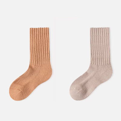 Women's Crew Socks 60%Wool 2 Pairs Terry Thickened Solid Color