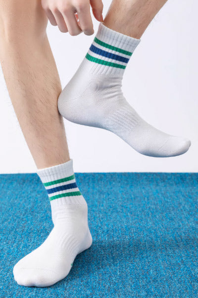 Men's Crew Sports Fitness Socks Long Staple Cotton Striped