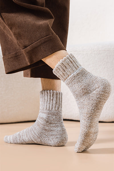 Men's Extra Thick Wool Crew Socks - Marled Thermal Winter Socks 3 Pack