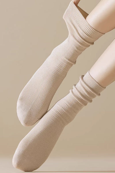 Women's Crew Socks Long Staple Cotton 5 Pairs Solid Color