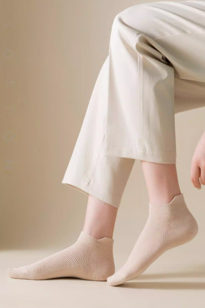 Women's Ankle Socks Long Staple Cotton 6 Pairs Solid Color Heel Tab