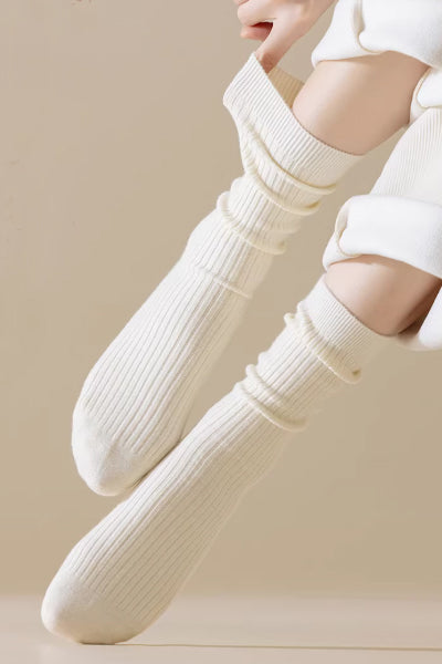 Women's Crew Socks Long Staple Cotton 4 Pairs Solid Color