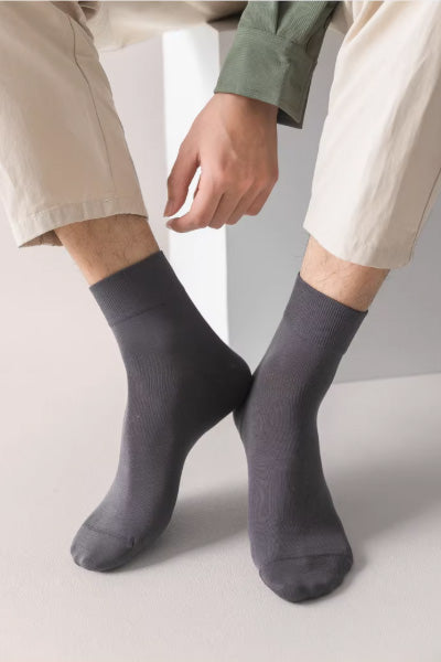 Men's Crew Socks Long Staple Cotton 5 Pairs Solid Color