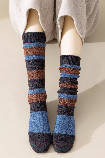 Women's Calf Socks Long Staple Cotton 2 Pairs Chunky Knit Retro