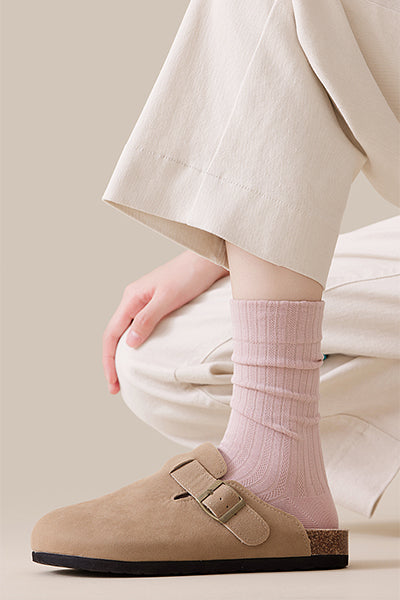 Women's Premium Cotton Crew Socks - Soft Textured Solid Color 5 Pack