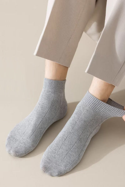Men's Ankle Socks Long Staple Cotton 5 Pairs Solid Color Textured