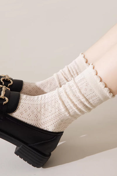 Women's Crew Socks Long Staple Cotton 5 Pairs Ruffled Mesh