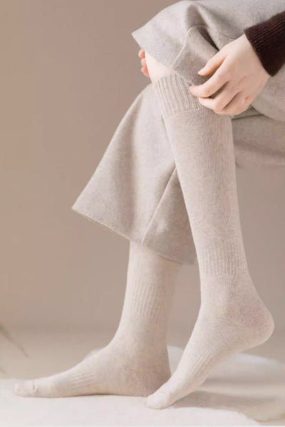 Women's Calf Socks - Premium Long Staple Cotton 2 Pairs Pack | Thick Terry Lined Solid Color