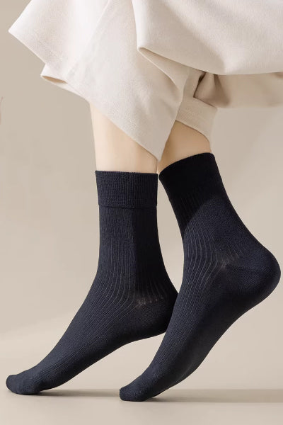 Women's Crew Socks Long Staple Cotton 5 Pairs Solid Color