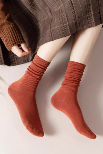 Women's Crew Socks Long Staple Cotton 4 Pairs Solid Color