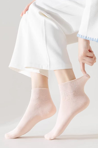 Women's Ankle Socks Long Staple Cotton 5 Pairs Solid Color
