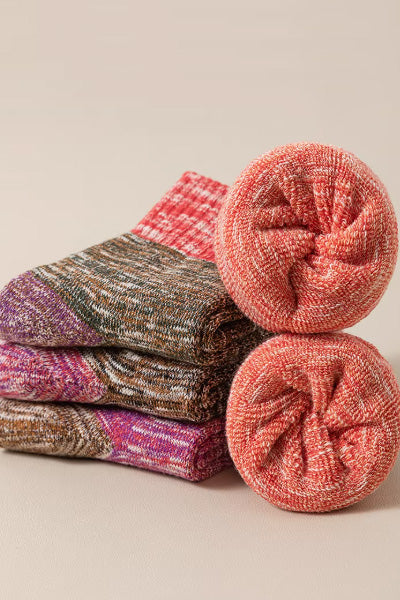 Women's Crew Socks Long Staple Cotton Terry Thickened 4 Pairs Retro Marled