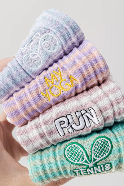 Women's Mid-Calf Sports Yoga Socks Long Staple Cotton Color Block Embroidery