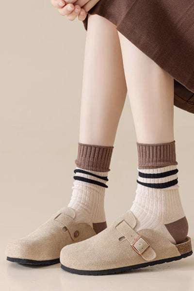 Women's Crew Socks - Premium Long Staple Cotton 5 Pairs Pack | Striped Design