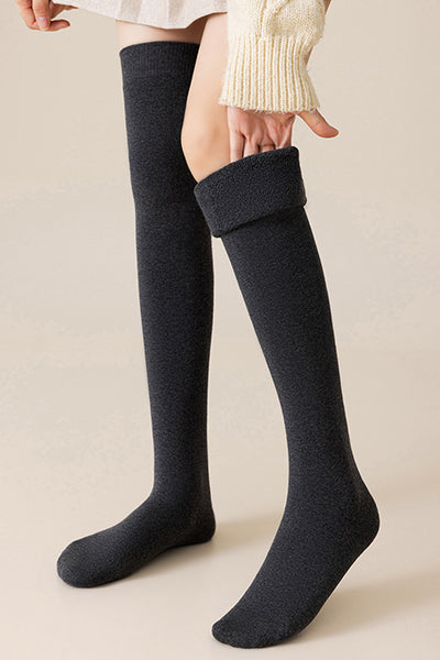 Women's Extra Thick Terry Lined Over-the-Knee Socks - Thermal Solid Color Winter Socks 2 Pack
