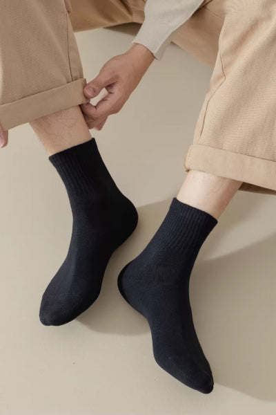Men's Ankle Socks Long Staple Cotton 5 Pairs Solid Color