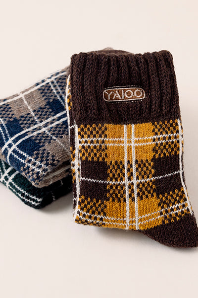 wen's Extra Thick Wool Crew Socks - Plaid Thermal Winter Socks 3 Pack