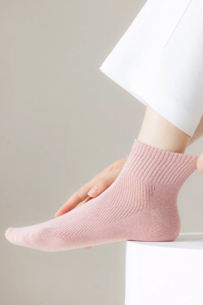 Women's Ankle Socks Long Staple Cotton 5 Pairs Solid Color