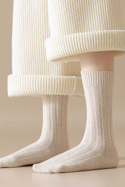 Women's Crew Socks Long Staple Cotton 4 Pairs Solid Color