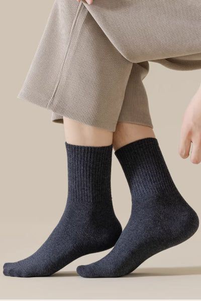 Men's Crew Socks - Premium Long Staple Cotton 5 Pairs Pack | Solid Color