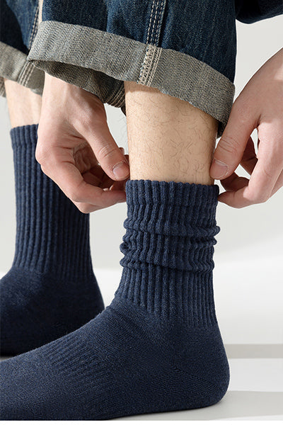 Men's Crew Socks Long Staple Cotton Winter Extra Thick Terry Lined 4 Pairs Thermal Solid Color