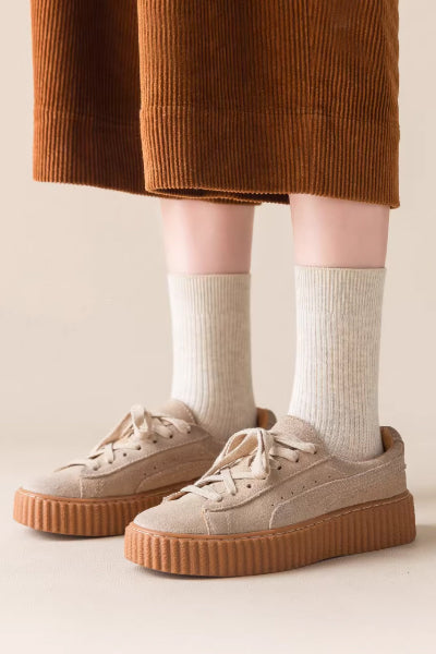 Women's Crew Socks Long Staple Cotton 5 Pairs Solid Color