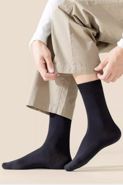 Men's Crew Socks Long Staple Cotton 5 Pairs Solid Color