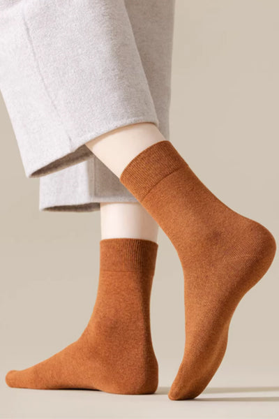 Women's Crew Socks - Premium Long Staple Cotton 5 Pairs Pack | Solid Color