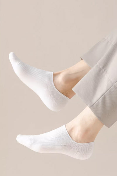 Men's Ankle Socks Long Staple Cotton Silicone Anti-Slip Heel 6 Pairs Solid Color