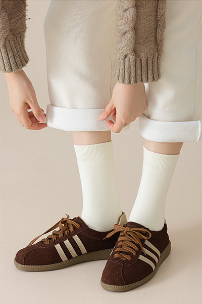 Women's Crew Socks Long Staple Cotton Winter Extra Thick Terry Lined 3 Pairs Thermal Solid Color